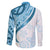 Blue Polynesian Tribal Turtle Floral Pattern Family Matching Off Shoulder Short Dress and Hawaiian Shirt