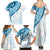 Blue Polynesian Tribal Turtle Floral Pattern Family Matching Summer Maxi Dress and Hawaiian Shirt