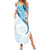 Blue Polynesian Tribal Turtle Floral Pattern Family Matching Summer Maxi Dress and Hawaiian Shirt