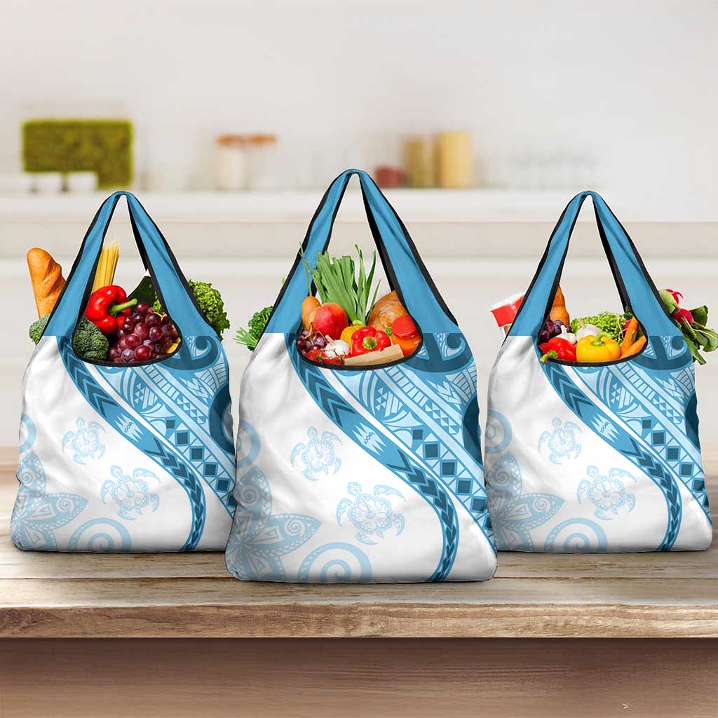 Blue Polynesian Tribal Turtle Floral Pattern Grocery Bag LT05 3-pack One Size Blue - Polynesian Pride