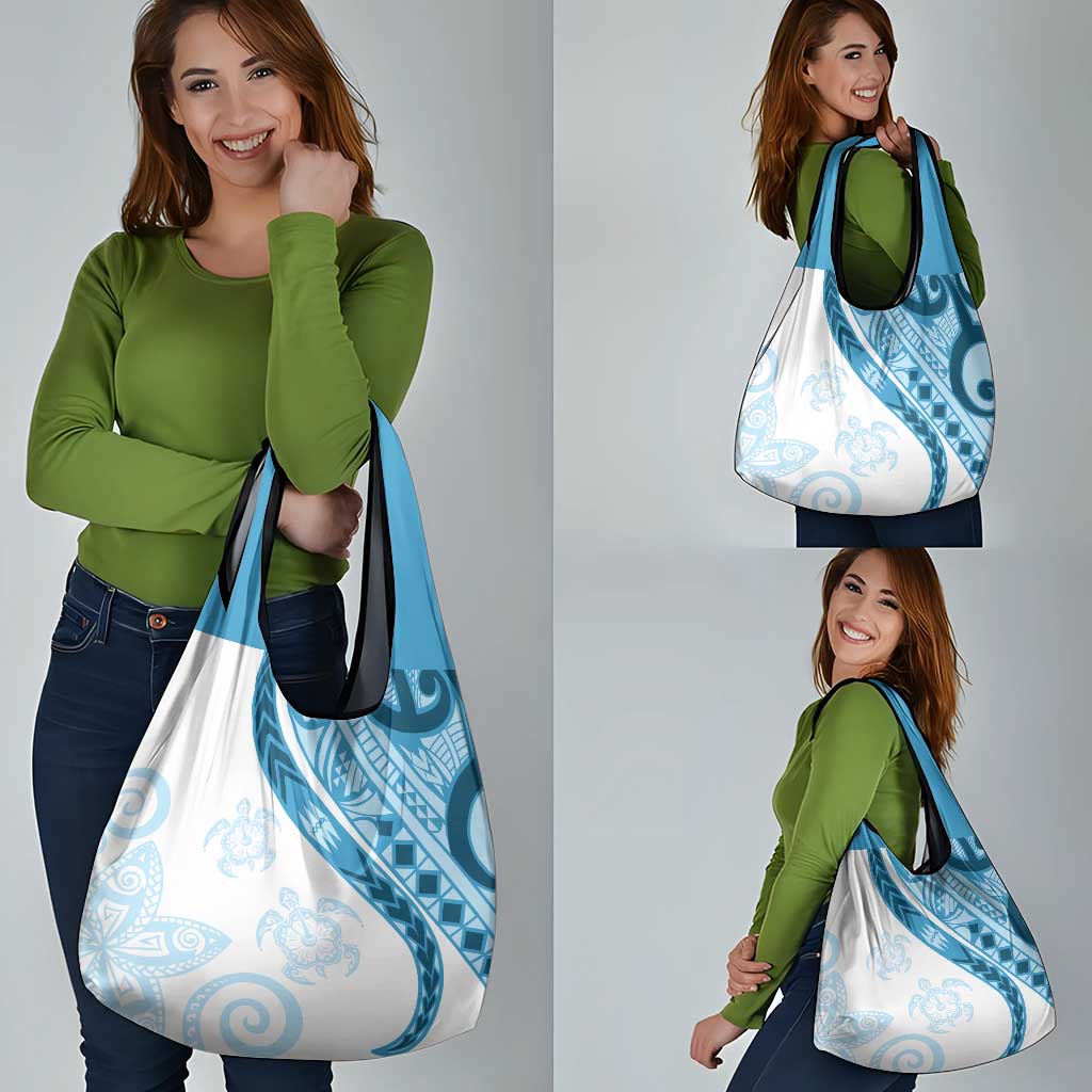 Blue Polynesian Tribal Turtle Floral Pattern Grocery Bag LT05 - Polynesian Pride