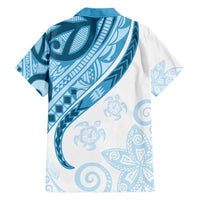 Blue Polynesian Tribal Turtle Floral Pattern Hawaiian Shirt LT05 - Polynesian Pride