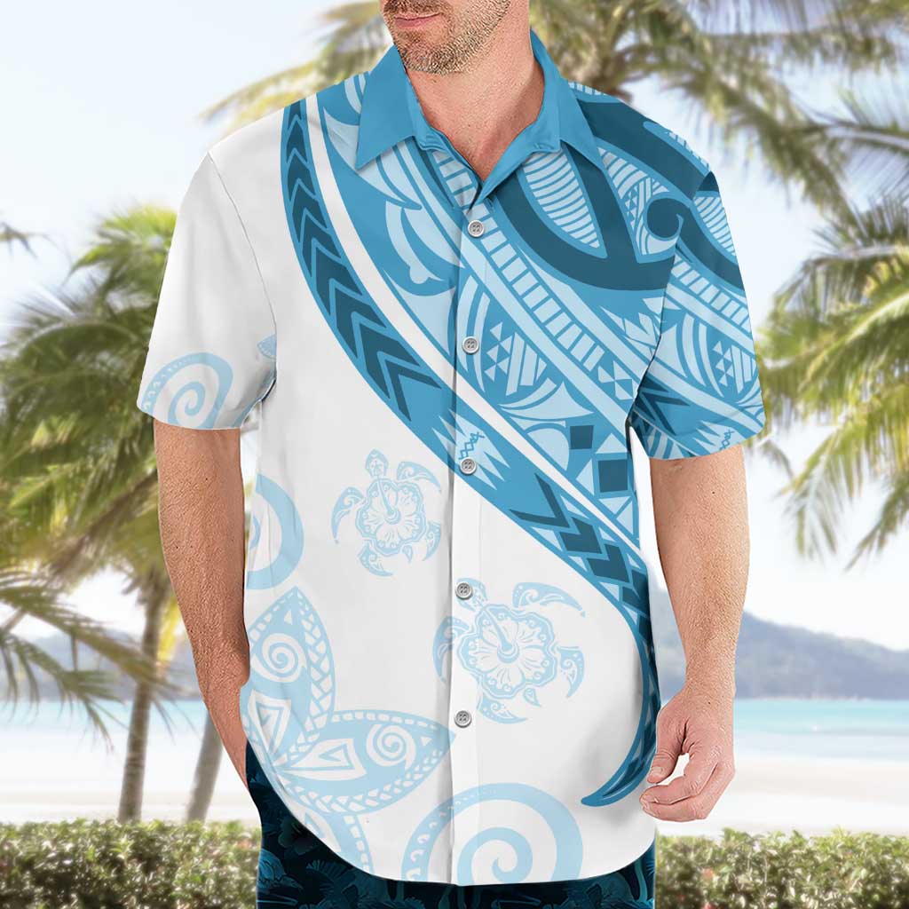 Blue Polynesian Tribal Turtle Floral Pattern Hawaiian Shirt LT05 - Polynesian Pride