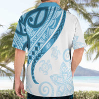 Blue Polynesian Tribal Turtle Floral Pattern Hawaiian Shirt LT05 - Polynesian Pride