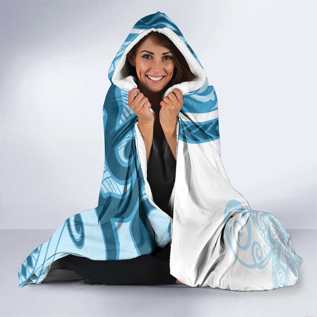 Blue Polynesian Tribal Turtle Floral Pattern Hooded Blanket LT05 - Polynesian Pride