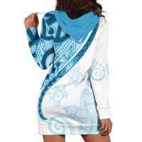 Blue Polynesian Tribal Turtle Floral Pattern Hoodie Dress LT05 - Polynesian Pride