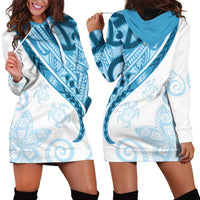 Blue Polynesian Tribal Turtle Floral Pattern Hoodie Dress LT05 - Polynesian Pride