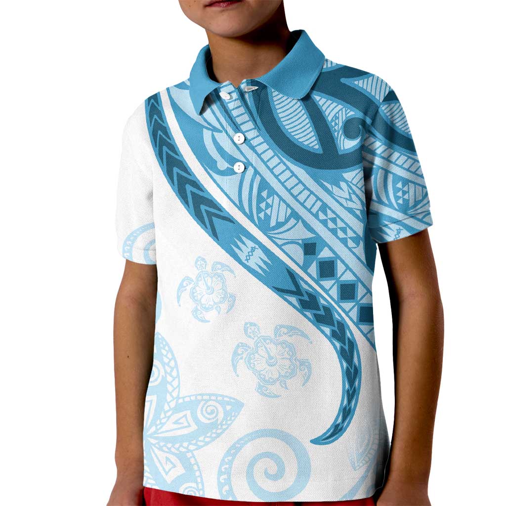 Blue Polynesian Tribal Turtle Floral Pattern Kid Polo Shirt