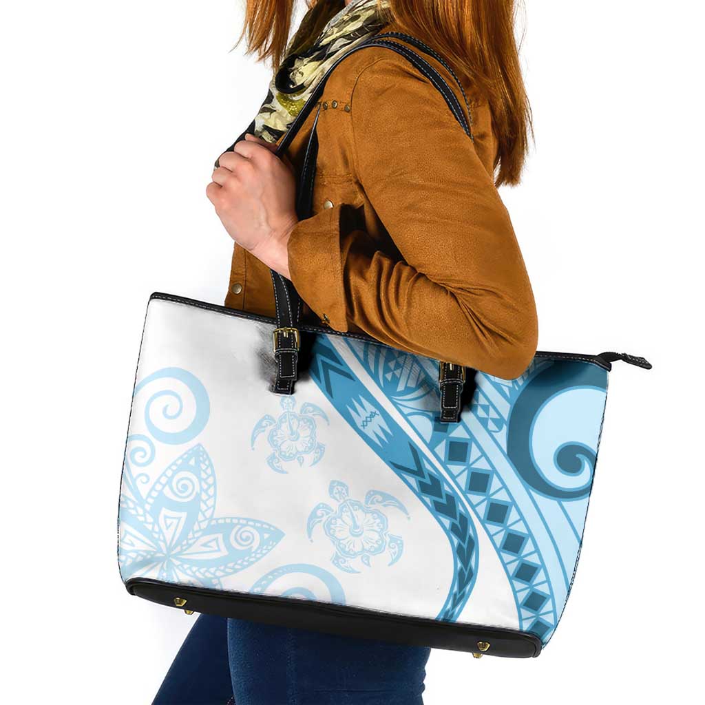 Blue Polynesian Tribal Turtle Floral Pattern Leather Tote Bag LT05 Blue - Polynesian Pride