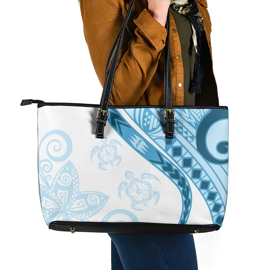 Blue Polynesian Tribal Turtle Floral Pattern Leather Tote Bag LT05 - Polynesian Pride