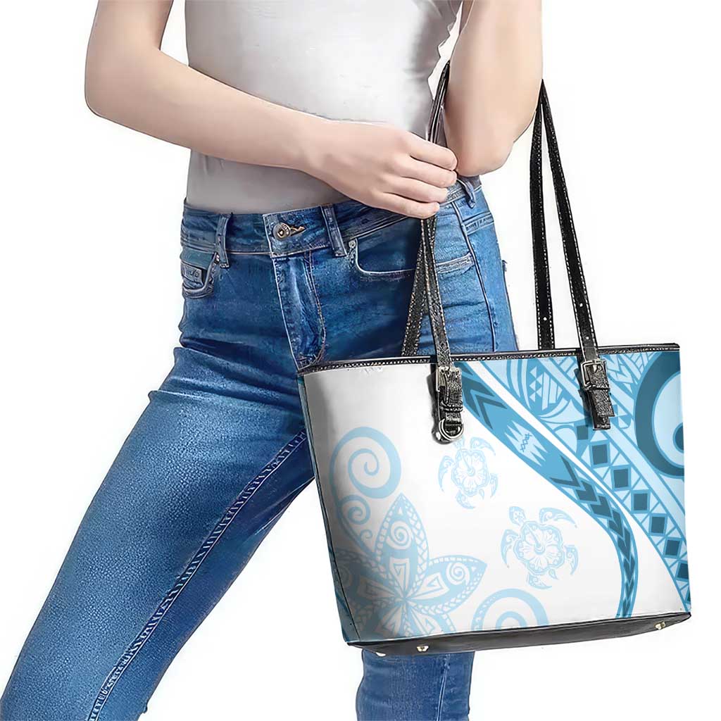 Blue Polynesian Tribal Turtle Floral Pattern Leather Tote Bag LT05 - Polynesian Pride
