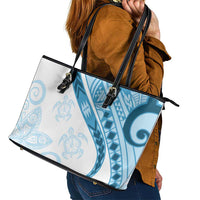 Blue Polynesian Tribal Turtle Floral Pattern Leather Tote Bag LT05 - Polynesian Pride