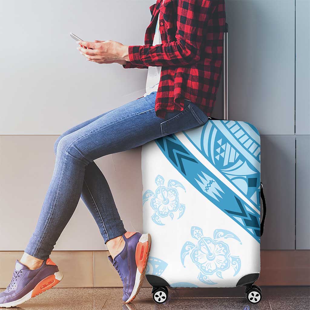 Blue Polynesian Tribal Turtle Floral Pattern Luggage Cover