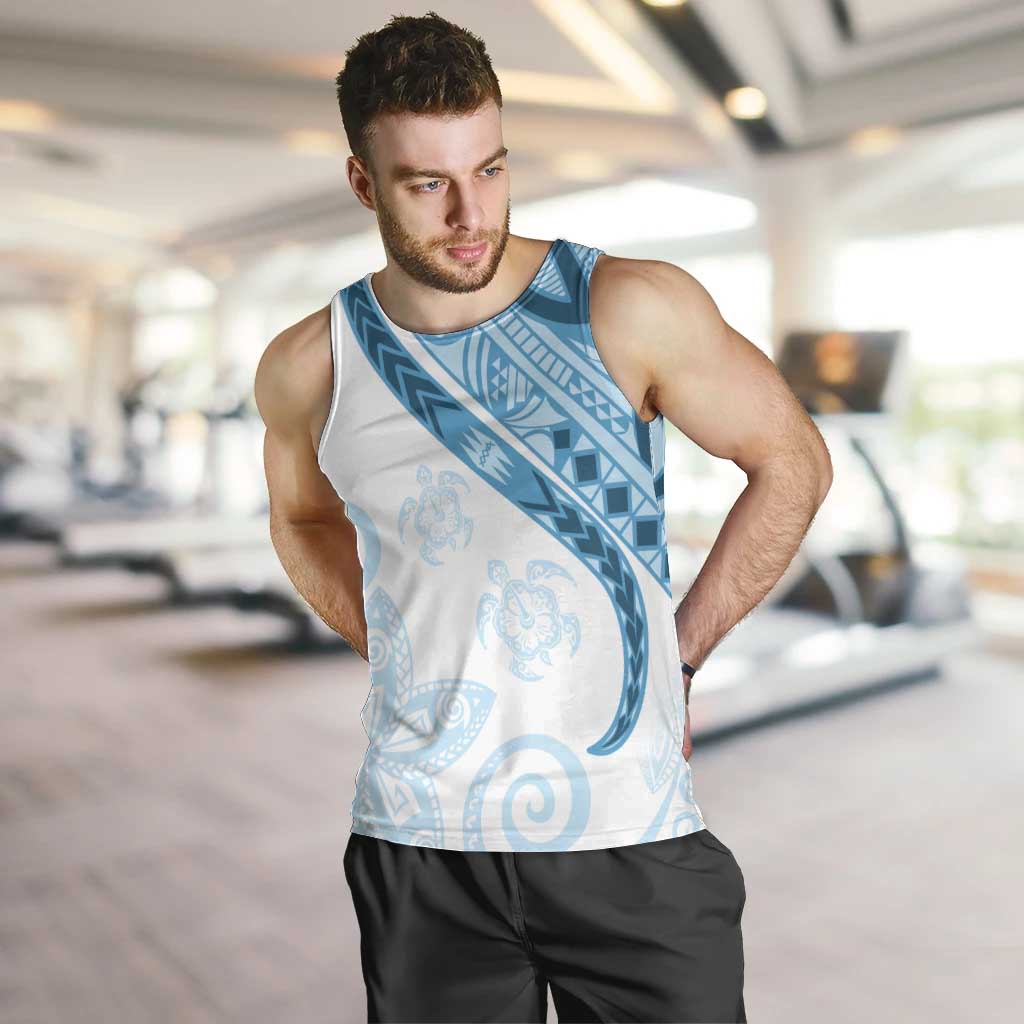 Blue Polynesian Tribal Turtle Floral Pattern Men Tank Top LT05 Blue - Polynesian Pride