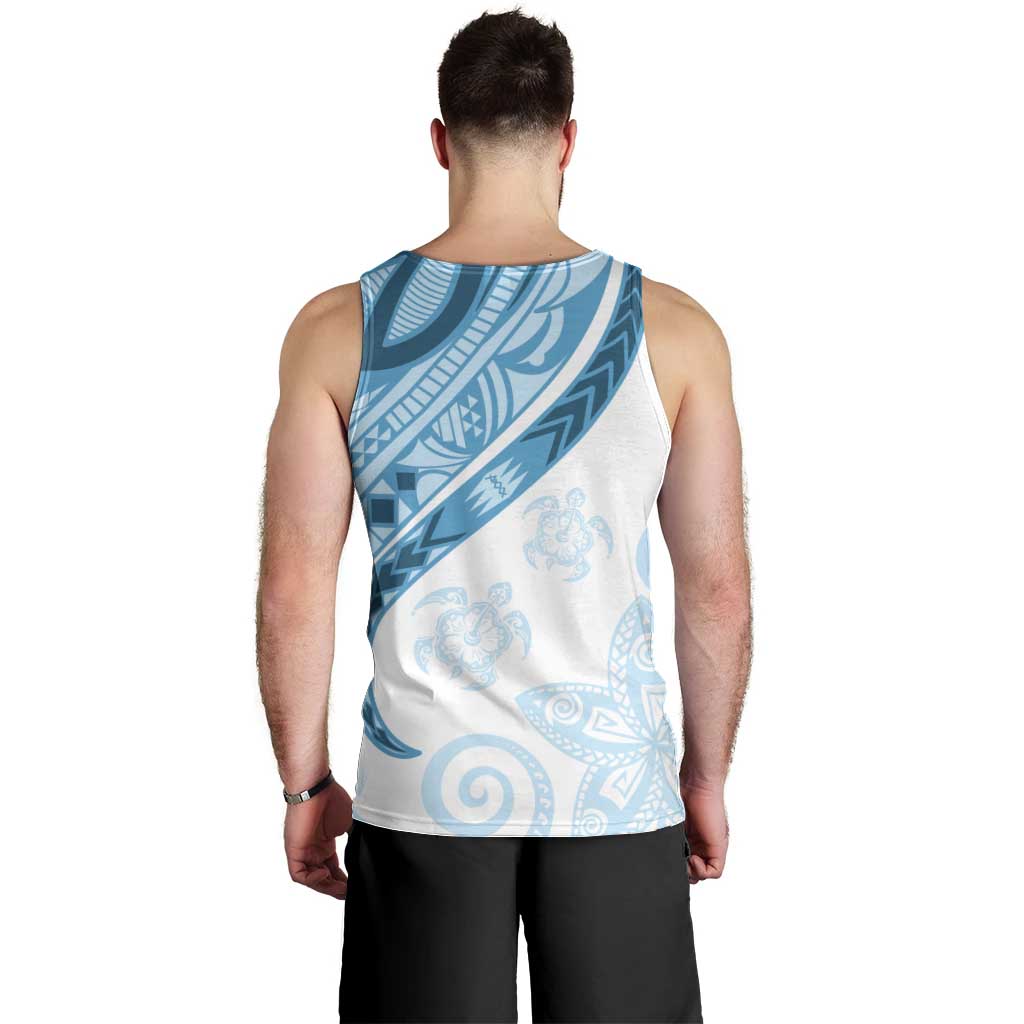 Blue Polynesian Tribal Turtle Floral Pattern Men Tank Top LT05 - Polynesian Pride