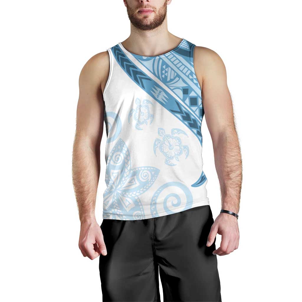 Blue Polynesian Tribal Turtle Floral Pattern Men Tank Top LT05 - Polynesian Pride