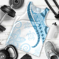 Blue Polynesian Tribal Turtle Floral Pattern Men Tank Top LT05 - Polynesian Pride