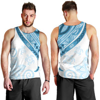 Blue Polynesian Tribal Turtle Floral Pattern Men Tank Top LT05 - Polynesian Pride