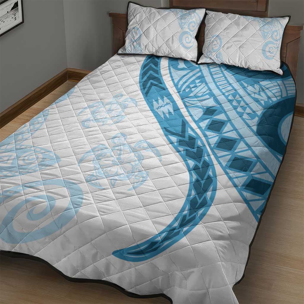 Blue Polynesian Tribal Turtle Floral Pattern Quilt Bed Set LT05 - Polynesian Pride