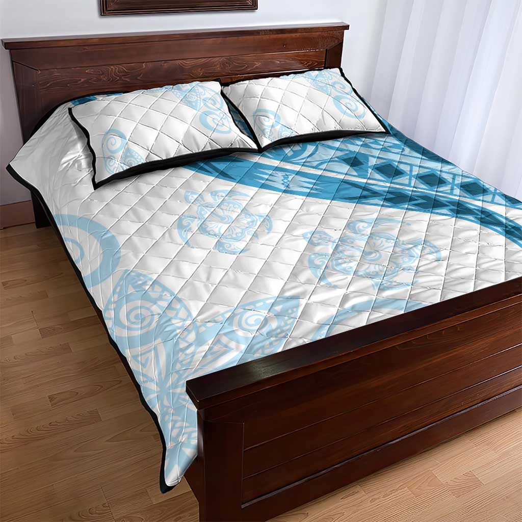 Blue Polynesian Tribal Turtle Floral Pattern Quilt Bed Set LT05 - Polynesian Pride