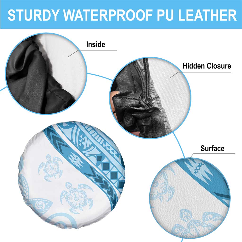 Blue Polynesian Tribal Turtle Floral Pattern Spare Tire Cover LT05 - Polynesian Pride