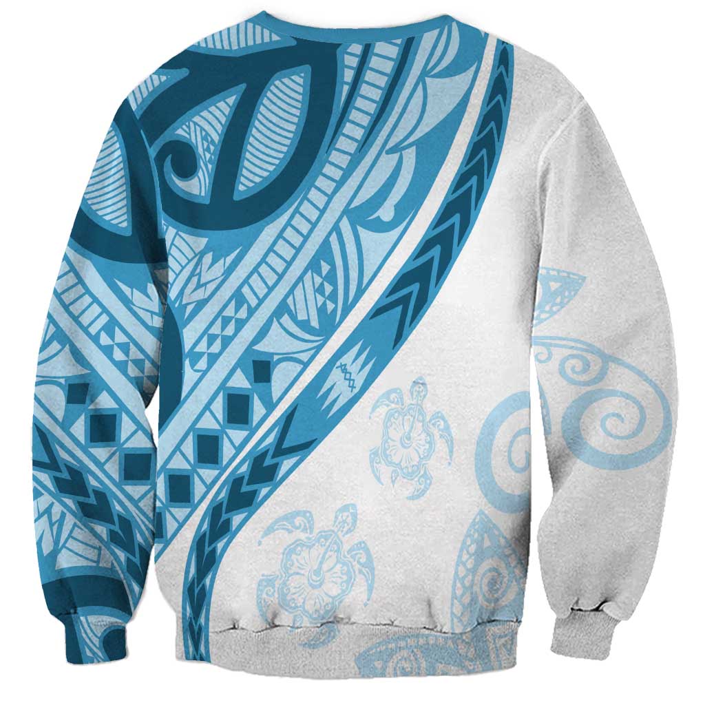 Blue Polynesian Tribal Turtle Floral Pattern Sweatshirt LT05 - Polynesian Pride