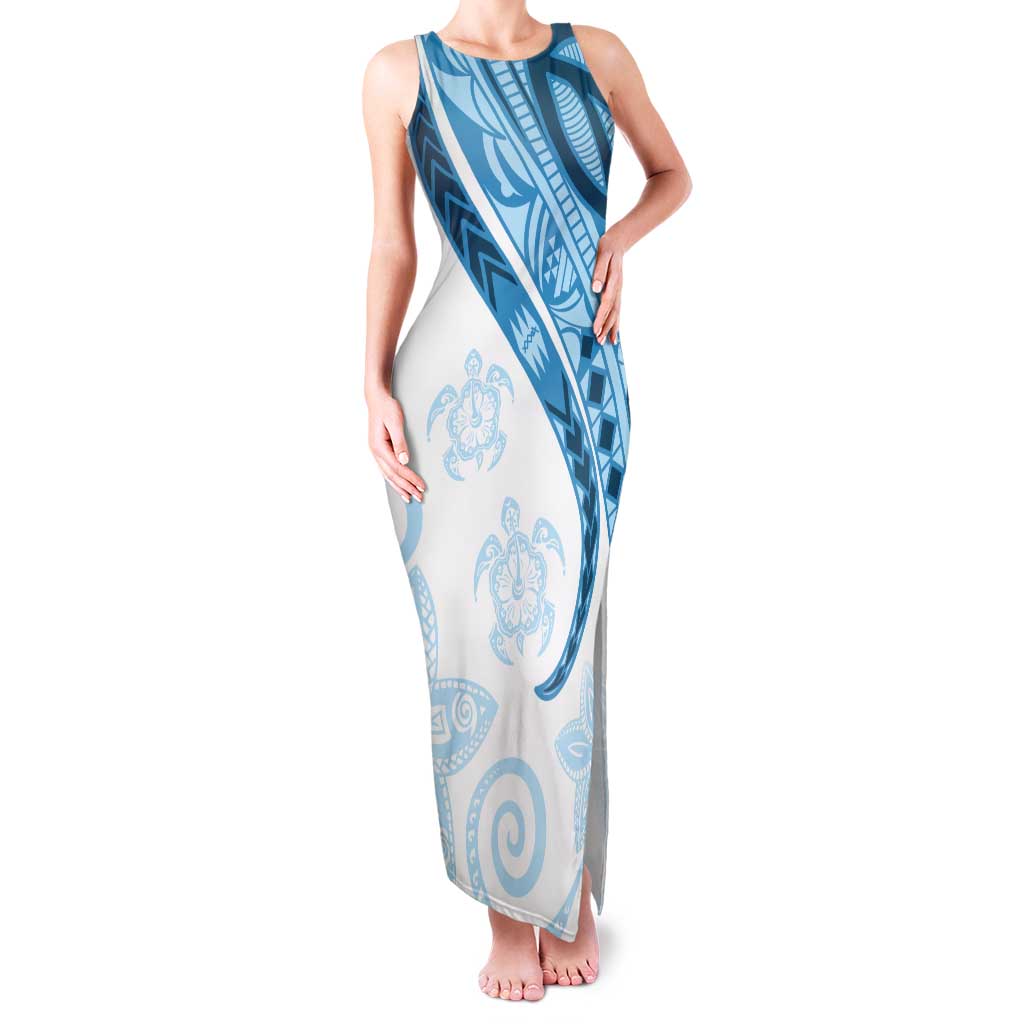 Blue Polynesian Tribal Turtle Floral Pattern Tank Maxi Dress LT05 Women Blue - Polynesian Pride