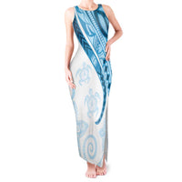 Blue Polynesian Tribal Turtle Floral Pattern Tank Maxi Dress LT05 Women Blue - Polynesian Pride