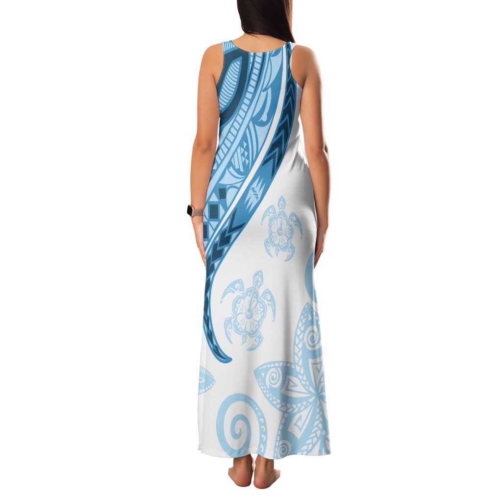 Blue Polynesian Tribal Turtle Floral Pattern Tank Maxi Dress LT05 - Polynesian Pride