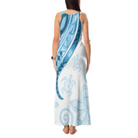 Blue Polynesian Tribal Turtle Floral Pattern Tank Maxi Dress LT05 - Polynesian Pride