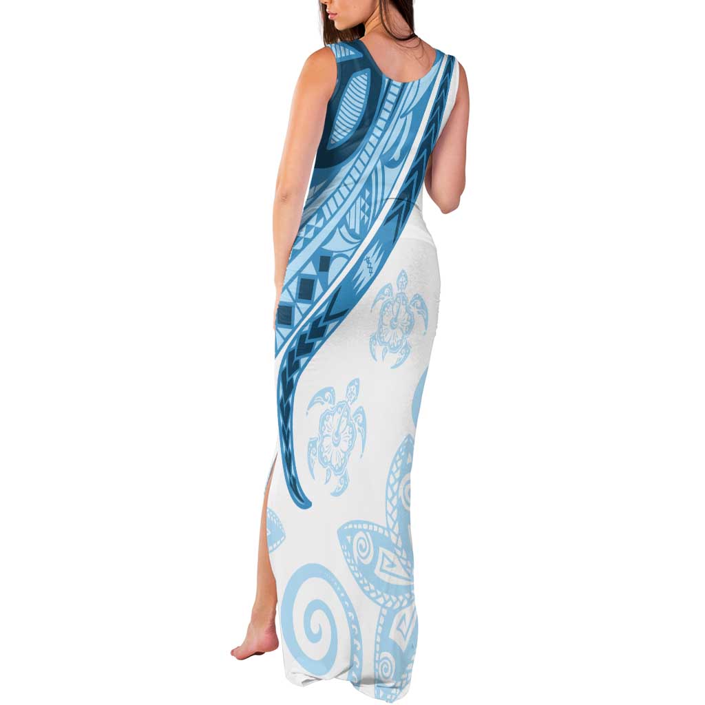 Blue Polynesian Tribal Turtle Floral Pattern Tank Maxi Dress LT05 - Polynesian Pride