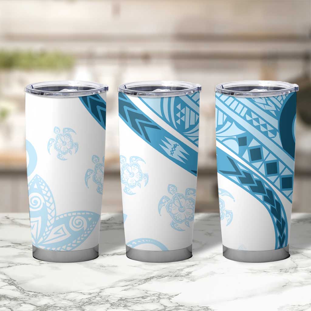 Blue Polynesian Tribal Turtle Floral Pattern Tumbler Cup LT05 - Polynesian Pride