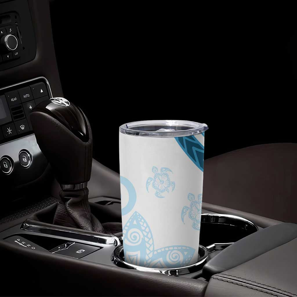 Blue Polynesian Tribal Turtle Floral Pattern Tumbler Cup LT05 - Polynesian Pride