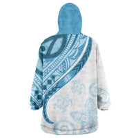 Blue Polynesian Tribal Turtle Floral Pattern Wearable Blanket Hoodie LT05 - Polynesian Pride