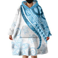 Blue Polynesian Tribal Turtle Floral Pattern Wearable Blanket Hoodie LT05 - Polynesian Pride