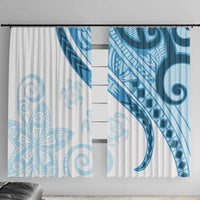 Blue Polynesian Tribal Turtle Floral Pattern Window Curtain LT05 With Hooks Blue - Polynesian Pride