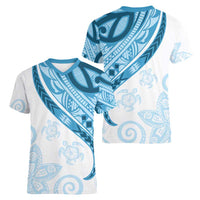 Blue Polynesian Tribal Turtle Floral Pattern Women V-Neck T-Shirt LT05 - Polynesian Pride