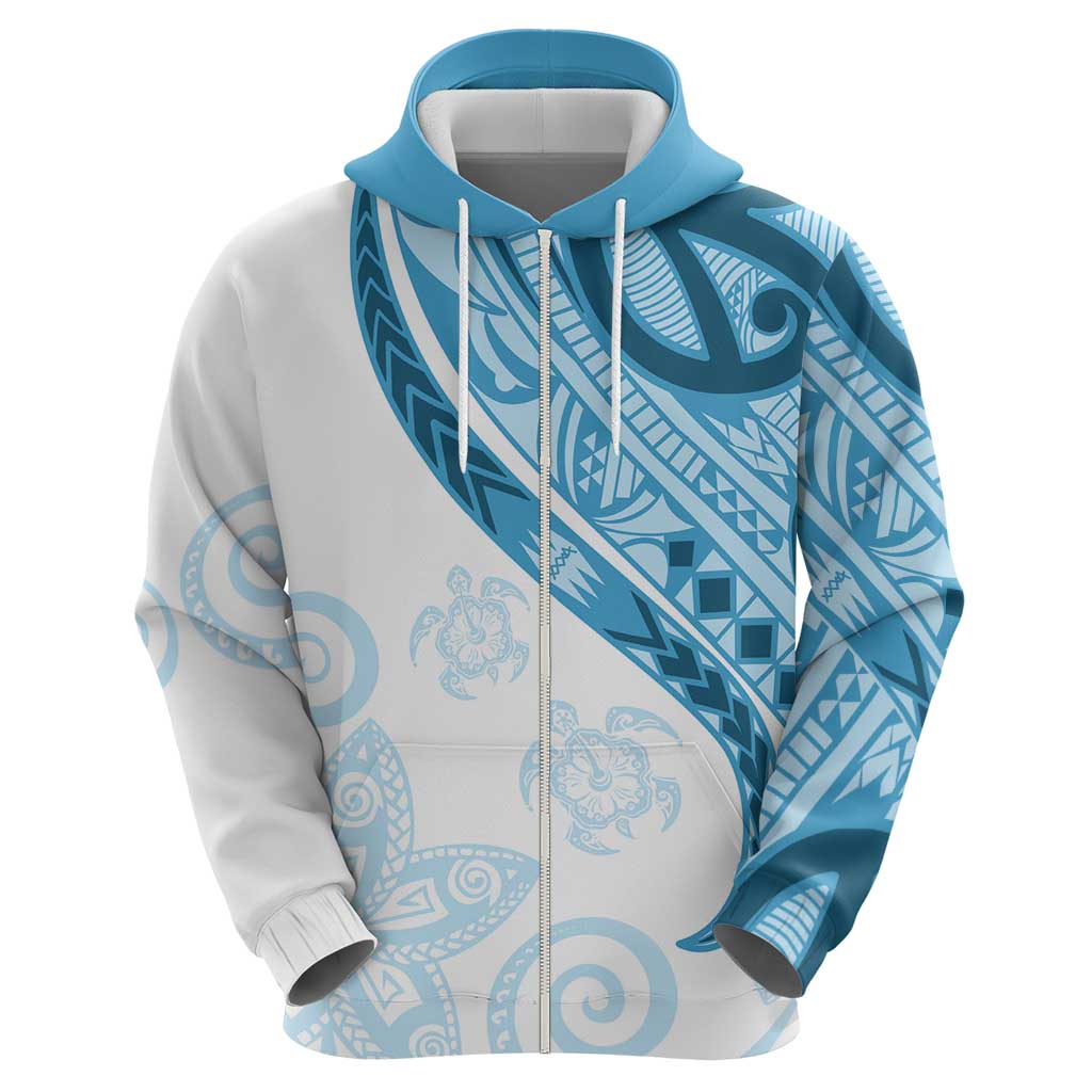 Blue Polynesian Tribal Turtle Floral Pattern Zip Hoodie