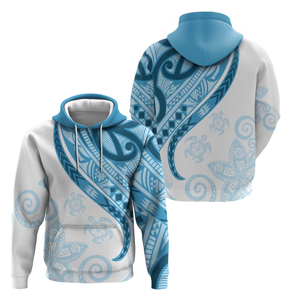 Blue Polynesian Tribal Turtle Floral Pattern Zip Hoodie