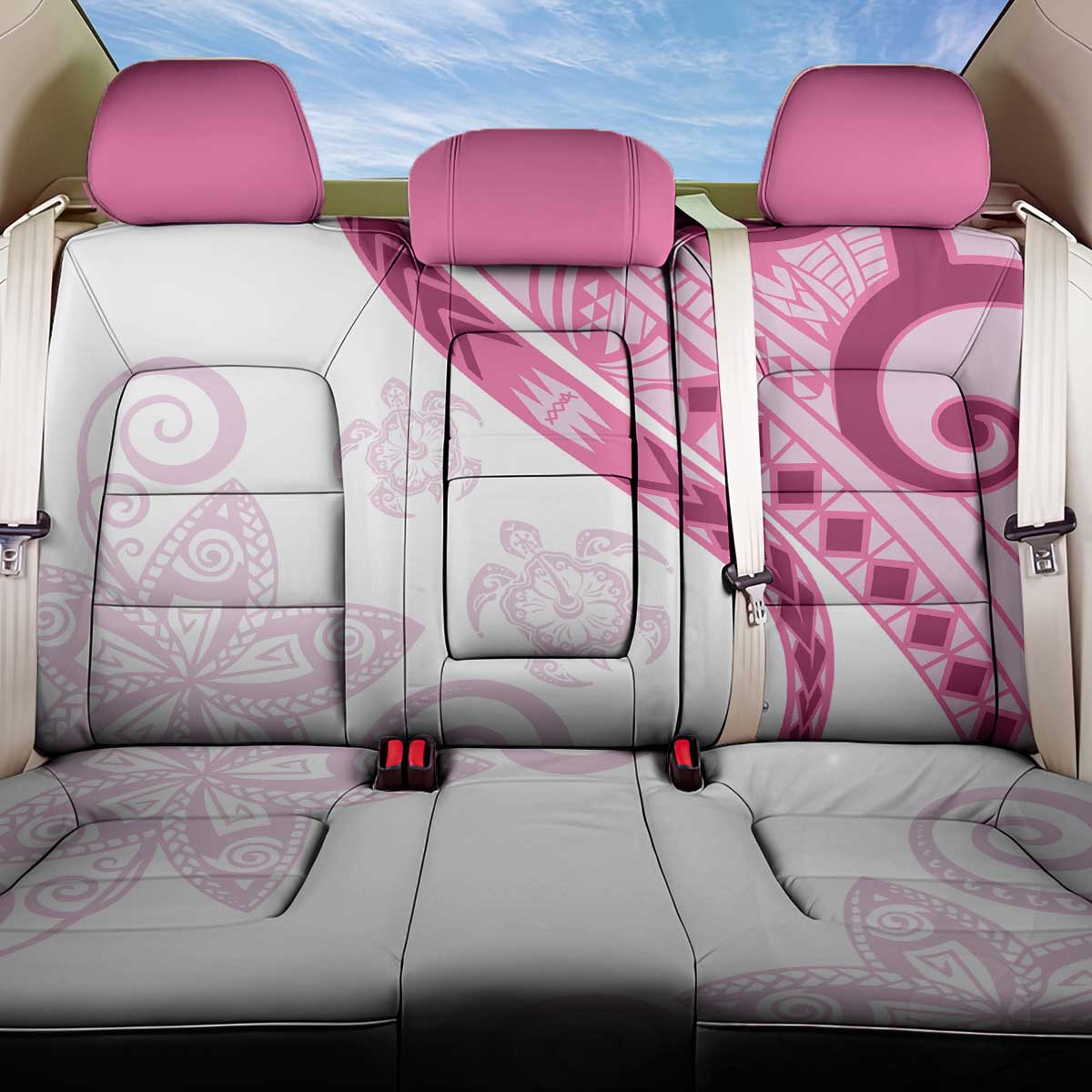 Rose Pink Polynesian Tribal Turtle Floral Pattern Back Car Seat Cover LT05 One Size Pink - Polynesian Pride