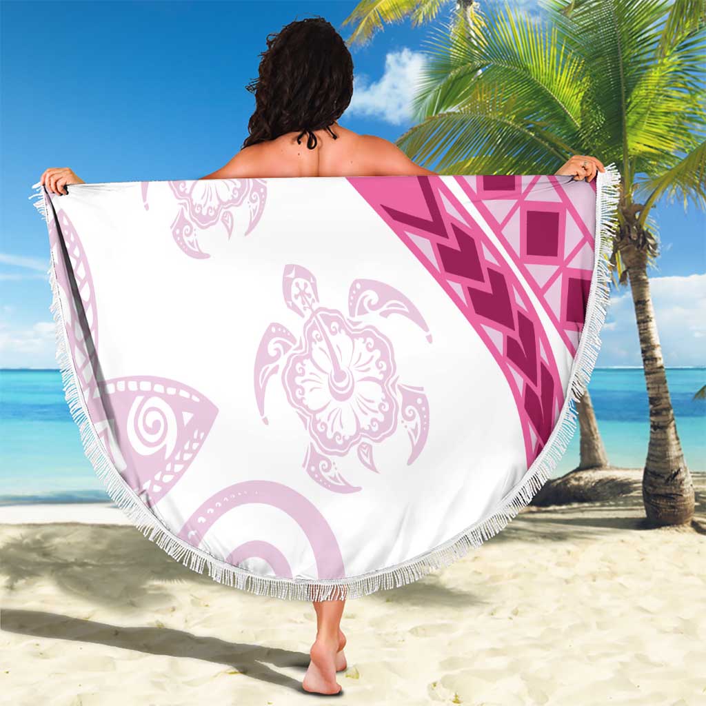 Rose Pink Polynesian Tribal Turtle Floral Pattern Beach Blanket LT05 - Polynesian Pride