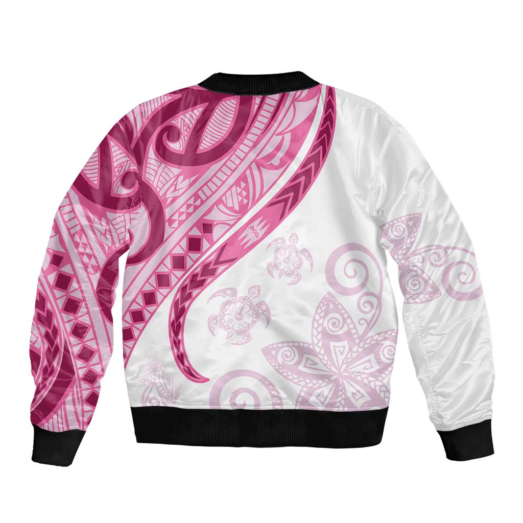 Rose Pink Polynesian Tribal Turtle Floral Pattern Bomber Jacket LT05 - Polynesian Pride