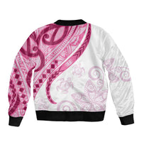 Rose Pink Polynesian Tribal Turtle Floral Pattern Bomber Jacket LT05 - Polynesian Pride