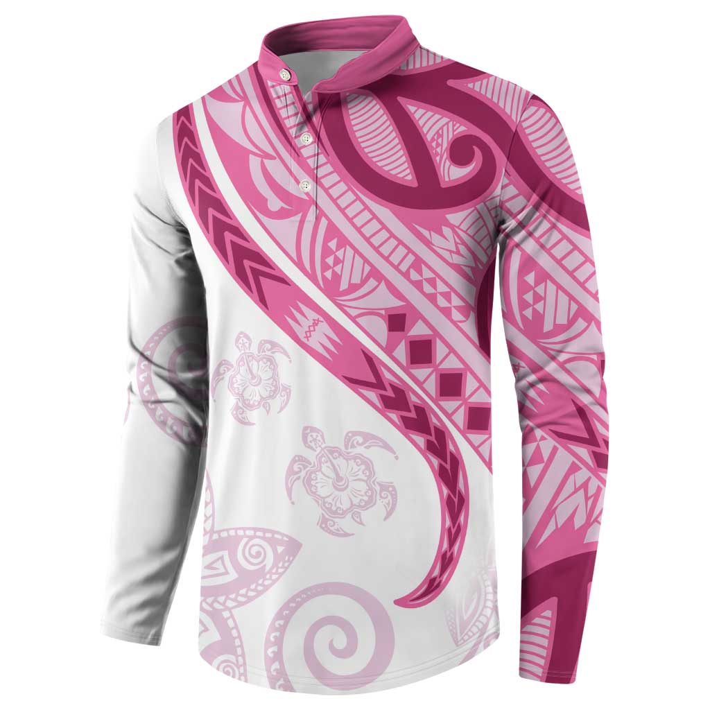 Rose Pink Polynesian Tribal Turtle Floral Pattern Button Sweatshirt LT05 - Polynesian Pride