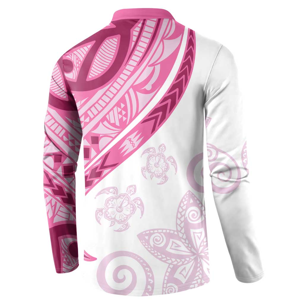 Rose Pink Polynesian Tribal Turtle Floral Pattern Button Sweatshirt LT05 - Polynesian Pride