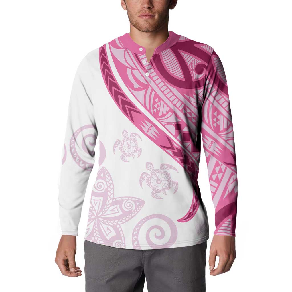 Rose Pink Polynesian Tribal Turtle Floral Pattern Button Sweatshirt LT05 - Polynesian Pride