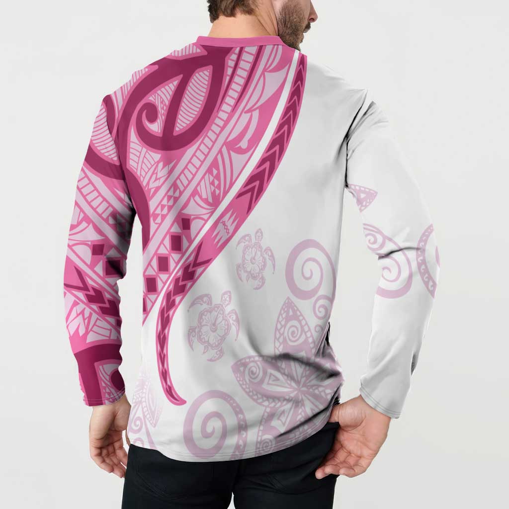 Rose Pink Polynesian Tribal Turtle Floral Pattern Button Sweatshirt LT05 - Polynesian Pride