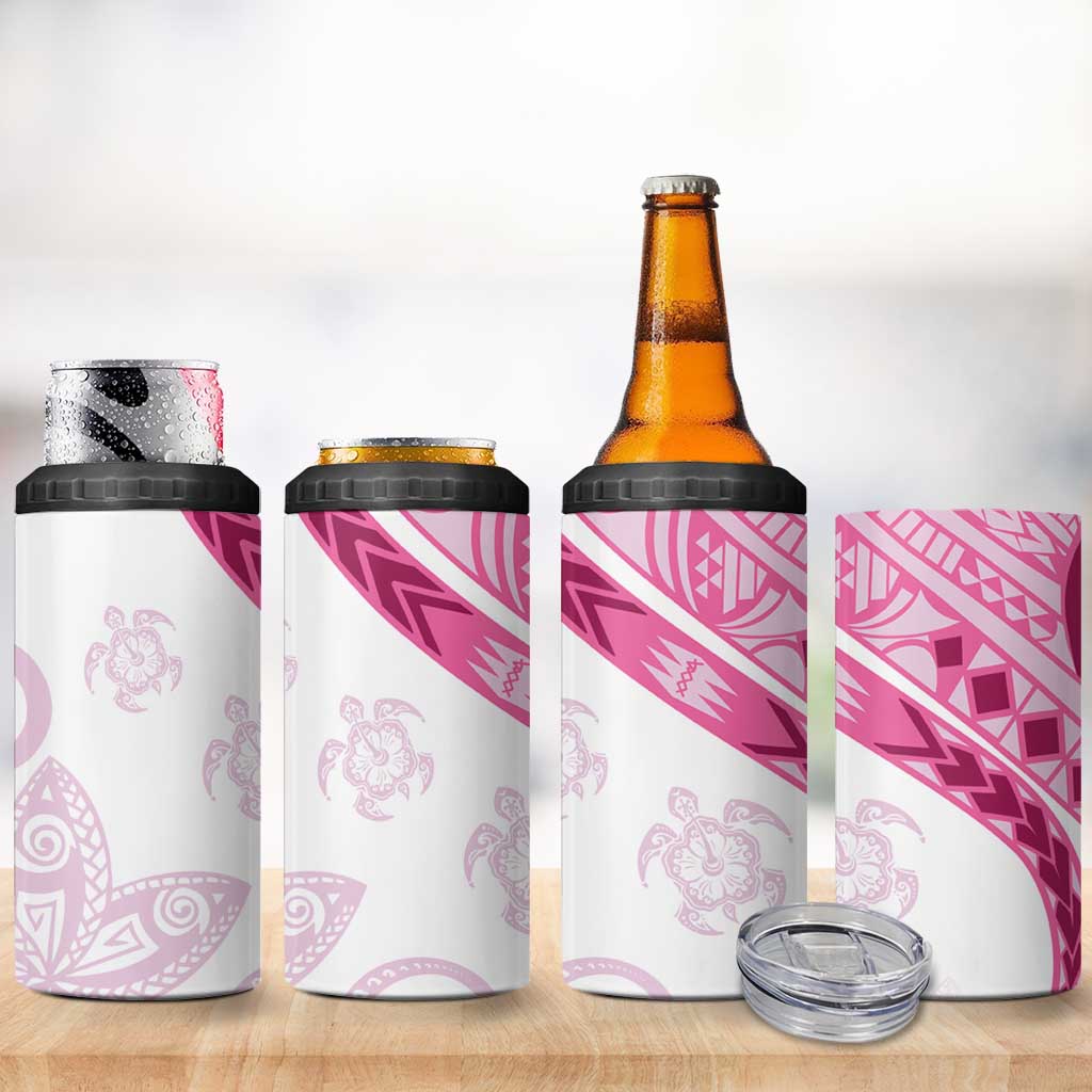 Rose Pink Polynesian Tribal Turtle Floral Pattern 4 in 1 Can Cooler Tumbler LT05 - Polynesian Pride