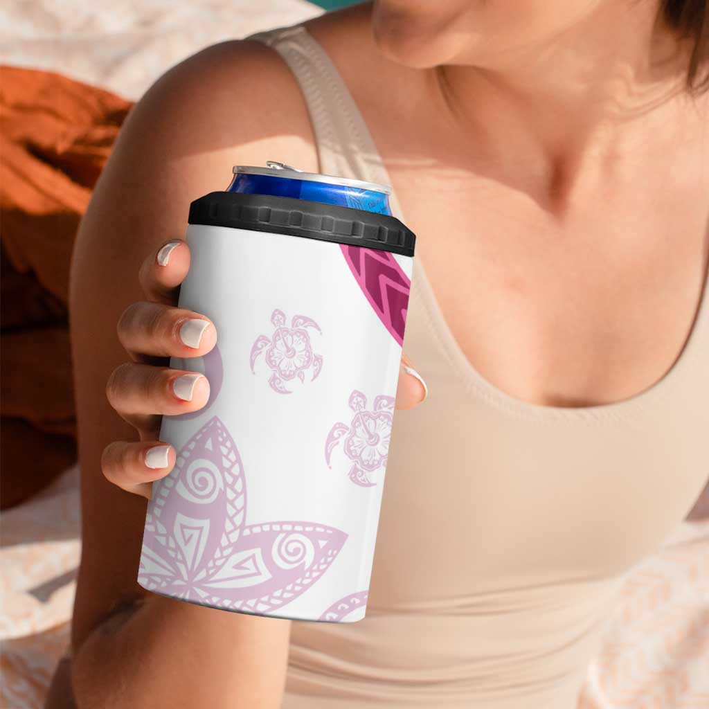 Rose Pink Polynesian Tribal Turtle Floral Pattern 4 in 1 Can Cooler Tumbler LT05 - Polynesian Pride