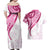 Rose Pink Polynesian Tribal Turtle Floral Pattern Couples Matching Off Shoulder Maxi Dress and Hawaiian Shirt